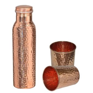 Hammered Copper Bottle Glass Set